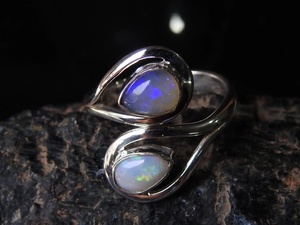 Bague en opale australienne, pierre multicolore, argent sterling 925, bijoux ajustables, cadeau pour elle, bijoux faits à la main, pièce unique, MS - Product Image 4