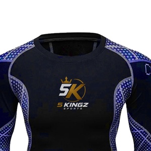 5 Sports Men's <b>Long</b> Sleeve Rash Guard <b>Black</b> Blue Sublimation Printed MMA BJJ Fight Shirt Fitted Moisture Wicking Adult - Product Image 5