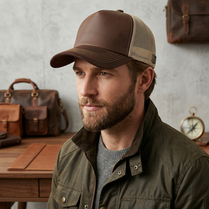 Brown Mesh Trucker Cap 6-Panel Adjustable Unisex Casual <b>Hat</b> Spring <b>Summer</b> Solid Color - Product Image 5