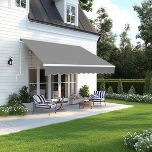 Tenda da Sole Retrattile Grigia 249,9 cm L x 297,1 cm P x 149,9 cm A con Telaio in Acciaio e Telo in Poliestere Rivestito in PVC, Azionamento Manuale per Patio - Product Image 5