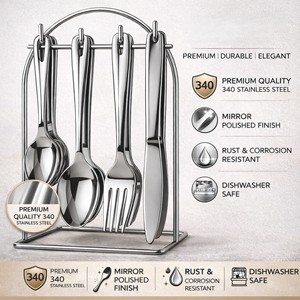 24-Piece Modern Sustainable Stainless Steel Cutlery <b>Set</b> with Stand Dishwasher Safe Premium Silver Finish <b>Spoon</b> <b>Fork</b> Knife <b>Set</b> - Product Image 5
