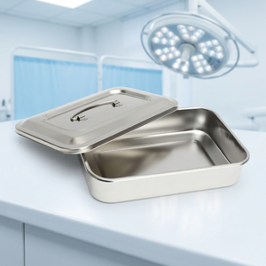 Plateau pour instruments chirurgicaux en acier inoxydable avec couvercle, rectangulaire, de qualité médicale, stérile, pour procédures, DE-2524 - DE-2535 - Product Image 4