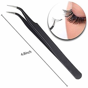Pinces à cils en acier inoxydable noir, pinces à cils courbées et droites de précision pour salon d'extension de cils - Product Image 4