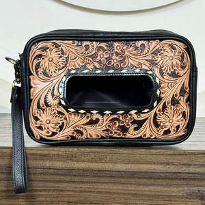 Distributeur de lingettes humides en cuir rustique de style western cowboy, nouveau design floral en cuir de vache pour la décoration de la maison - Product Image 4