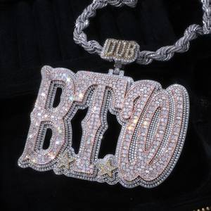 Pendentif personnalisé Hip Hop pour homme en argent sterling 925 avec lettres, chiffres, nom, initiale ou logo, serti de diamants Moissanite VVS - Product Image 3