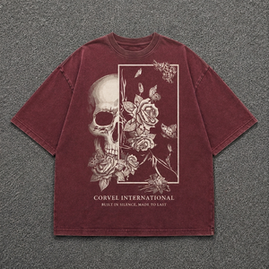 T-shirt gothique à imprimé floral au dos pour hommes, coupe oversize streetwear décontractée, DTG avec motifs de crânes et graphiques de roses - Product Image 5