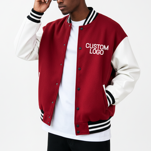 Veste de baseball premium à épaules tombantes, style varsity, avec manches en cuir, logo brodé, pour homme, hiver - Product Image 1