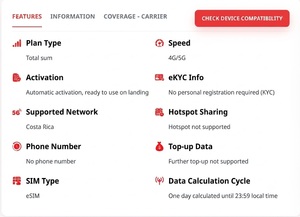 Tarjeta SIM eSIM de Costa Rica 4G/5G, Plan de Datos para Viajes de 2GB por 15 Días, 3GB por 30 Días con Activación por Código QR - Product Image 2