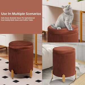 Poggiapiedi Rotondo Moderno di Qualità Alberghiera con Gambe in Metallo e Rivestimento in Velluto, Capacità di Carico 300 libbre - Product Image 5