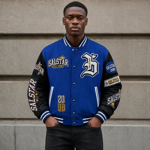 Custom Varsity <b>Jacket</b> Men’s Blue Black <b>Baseball</b> <b>Bomber</b> <b>Jacket</b> Embroidered Letterman <b>Jacket</b> OEM Private Label Streetwear - Product Image 3