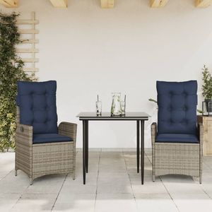 Set da Pranzo da Giardino in Polyrattan Grigio con Braccioli Regolabili, 2 Posti, Arredamento da Esterno dal Design Contemporaneo - Product Image 3