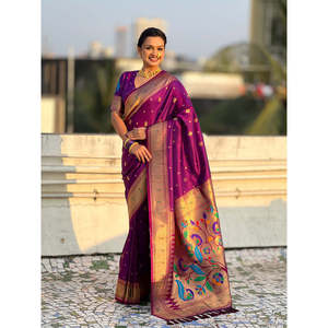 Sari en Zari tissé Paithani paon violet par Elite Weaves 650g Vêtements indiens et pakistanais - Product Image 6