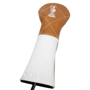 MAKUM INTERNATIONAL Funda para la Cabeza del Palo de Golf Old Tom, de Cuero Marrón y Blanco, con Logotipo Grabado, Cierre Elástico Duradero y Autoadhesivo - Product Image 1