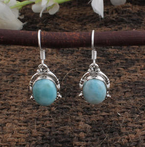Boucles d'oreilles authentiques en larimar naturel, argent sterling 925, pierres précieuses bleu océan, boucles d'oreilles pendantes, fabricant de bijoux en gros - Product Image 4