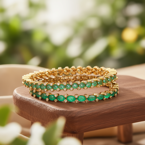 Fashion Bangle 1g Gold Polish Green American Diamond Studded Bangles 2x6 - Product Image 2