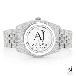 AARVA JEWELS หน้าปัดสีขาวนาฬิกาสแตนเลสแบบกลไกฝังเพชร 20 มม. สายแสดงผลแบบอะนาล็อกคริสตัลแซฟไฟร์ 30 มม. สร้อยข้อมือ - Product Image 1