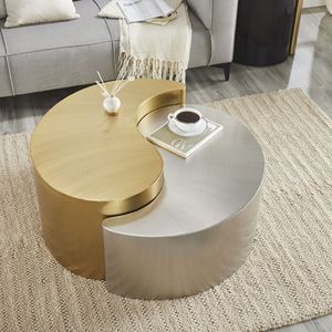 Tavolino da Caffè Moderno e Contemporaneo Ying Yang 2 Pezzi con Struttura in Lamiera d'Oro e Argento - Product Image 3