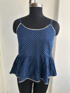 Camisola de encaje transpirable para mujer, top peplum azul con lunares, sin mangas, con tirantes finos, blusa corta informal de verano a la moda - Product Image 5