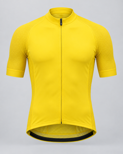Maillot de cyclisme jaune à manches courtes en Spandex/Polyester, fermeture éclair intégrale, respirant, séchage rapide, imprimé par transfert thermique, unisexe - Product Image 1