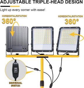 Lámparas de Trabajo LED de 50000 Lúmenes con Soporte - Lámpara de Trabajo Portátil de 3 Cabezas con Soporte Ajustable e Impermeable, para Obras de Construcción - Product Image 4
