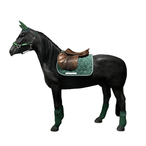 Ensemble de tapis de selle de dressage en velours personnalisé, matelassé nid d'abeille vert, avec voile anti-mouches et bandages de polo pour l'équitation - Product Image 4