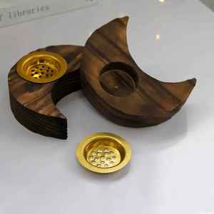 Handmade Wooden Incense Burner Sandalwood Moon Shape Aromatic Holder Natural Home <b>Decor</b> All Season Use Handmade Natural Holder - Product Image 3
