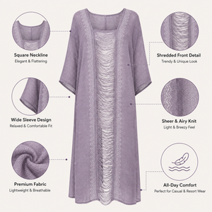 Robe longue kaftan mauve pour femme avec panneau transparent et bordure brodée, légère, style bohème, pour la plage, les vacances, décontractée, tunique longue de plage ou de resort - Product Image 5