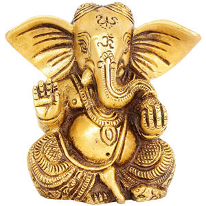 Escultura Lord Ganesha de latón hecha a mano de 4 pulgadas con orejas grandes y esculturas artesanales detalladas Categoría de producto - Product Image 1