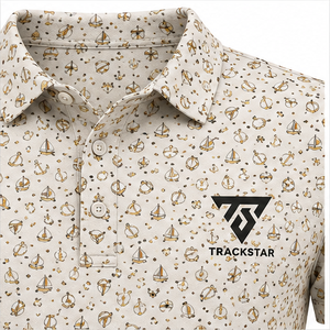 Polo pour homme Trackstar à imprimé nautique crème, manches courtes, col boutonné, chemise de golf décontractée, logo personnalisé - Product Image 5