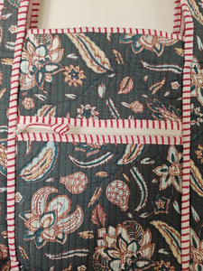Floral Orange Quilted Cotton Medium Shoulder Tote <b>Bag</b> Zipper Closure Double Handles <b>Reusable</b> Everyday Ladies Shopping Beach - Product Image 4