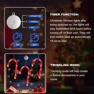 3 Pack Battery-Powered Red LED String <b>Lights</b> Christmas Window Decorations with <b>Timer</b> Candy Cane Design 2026 Ha Christmas <b>Lights</b> - Product Image 4