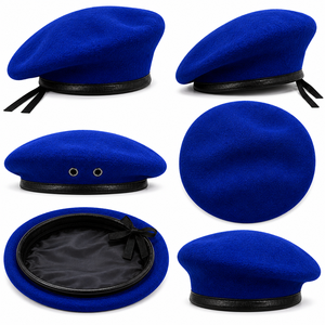 Knitted <b>Berets</b> Custom 100% Wool Breathable Striped <b>Beret</b> Cotton Lining Leather Headband Outdoor Sports Party Cycling Four - Product Image 6