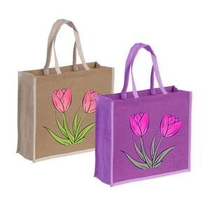 Sac de plage réutilisable en jute à motif géométrique avec poignée en ruban de coton, taille moyenne, origine Bengale occidental, design laminé - Product Image 3