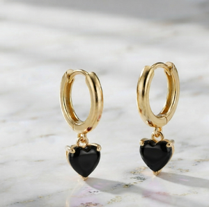 Pendientes de Aro Colgantes con Corazón en Plata Chapada en Oro de 18K, Negros, Modernos, para Mujer, Joyería de Fiesta - Product Image 1