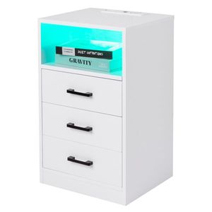 Comodino in Truciolato Bianco 40*35*65cm con Tre Cassetti, Luce LED e Presa Elettrica - Product Image 5