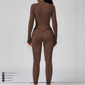 Combinaison de sport chic à fermeture éclair frontale, effet seconde peau, une pièce, dos nu, respirante, pour le yoga et le fitness, ensemble décontracté pour l'entraînement hivernal - Product Image 2