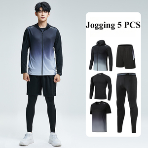 Ensemble de jogging 4 pièces pour homme, séchage rapide, dégradé, t-shirt, short, haut à manches longues, pantalon de compression, tenue sportive d'été - Product Image 5