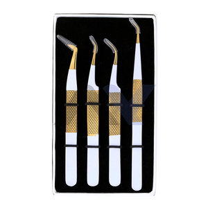Ensemble de pinces de précision pour extensions de cils, kit professionnel d'extensions de cils avec poignée diamantée, couleur blanche, ensemble de 4 pièces - Product Image 4