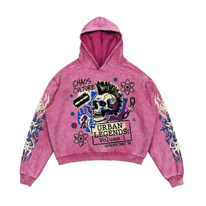 Sweat-shirt à capuche unisexe personnalisé, vintage, délavé à l'acide, avec motif graphique, coupe oversize, en molleton, épaules tombantes, style punk rock - Product Image 1