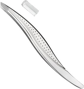 Ensemble de pinces à sourcils courbées en acier inoxydable sans soudure, étui en PU, pointes inclinées, pinces de précision durables pour une épilation classique - Product Image 3