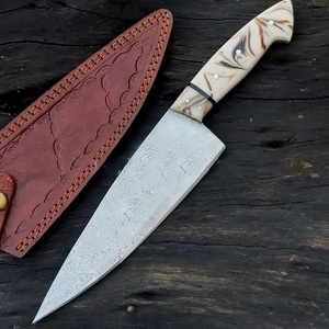 Cuchillo de Chef de Acero de Damasco de 13 Pulgadas Hecho a Mano por Ahmad Fabric con Funda de Cuero y Mango Hermoso Personalizable - Product Image 6