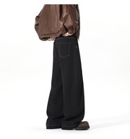 OEM Printemps Plus La Taille Respirant Mid Rise Cordon Baggy Rétro Minimaliste Lâche Décontracté Lavé Jambe Large Coton Denim