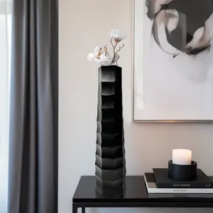 Modern Black Metal Floor <b>Vase</b> Handmade Geometric Design for Living Room <b>Decor</b> - Product Image 3