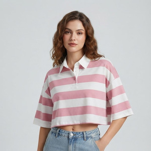 Chemisier court uni pour femme à manches courtes, décontracté, ample, tricoté, respirant, en coton doux et léger - Product Image 1