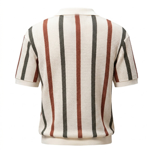Camisas Polo a Rayas de Punto Vintage Personalizadas para Hombre, Camisa Polo Informal de Manga Corta con Malla Transpirable y Sin Botones - Product Image 4
