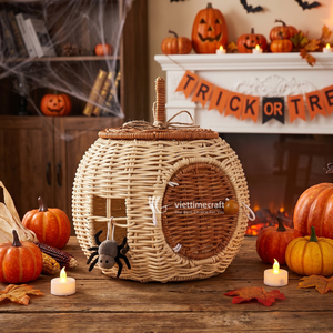 Handmade Vintage Rattan Pumpkin Basket Wicker Multifunction Hanging Decor Natural Seasonal <b>Ornament</b> for Halloween <b>Easter</b> Decor - Product Image 5