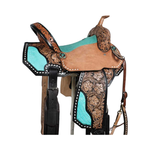 Tackticle Tacked Turquoise Croc Western Selle En Cuir Véritable Sports Équestres Cowboy Selle Plaisir Trail Turquoise Suide - Product Image 1