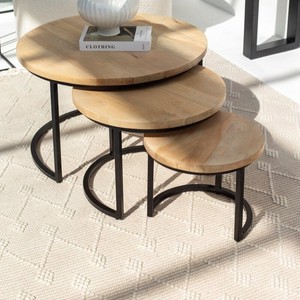 Mesa de Centro Vandana Astra Optima de Madera de Mango Blanqueada para Interiores de Sala de Estar Moderna - Product Image 1