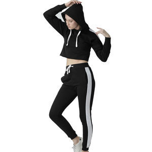 Conjunto Deportivo de Dos Piezas para Mujer, Sudadera con Capucha de Felpa de Algodón Informal para Invierno, Pantalones Deportivos Sólidos de Punto con Diseño de Logotipo Estampado en la Parte Delantera - Product Image 3