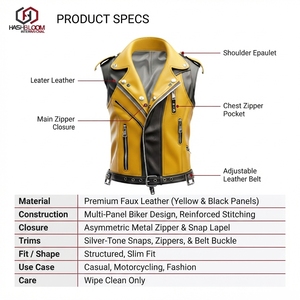 Gilet de motard en cuir véritable pour homme, coupe-vent, uni, avec design bicolore, protections en polyester et logo personnalisé - Hashbloom International - Product Image 5